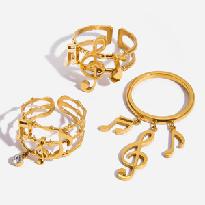 Bague réglable à double couche en forme de note de musique, bijoux en or, cadeau unisexe - Product Image 1