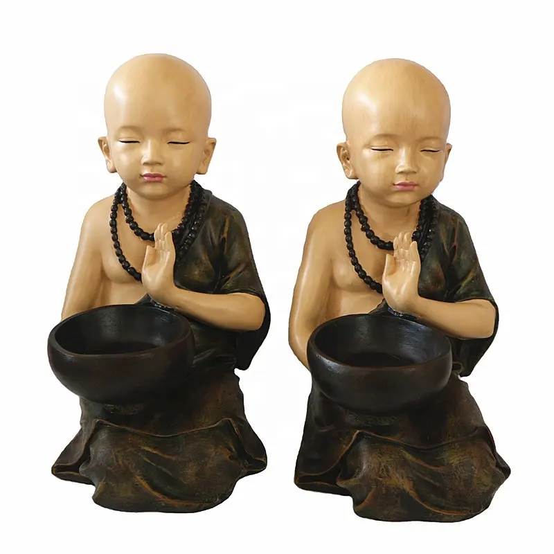 تمثال راهب صغير مع تمثال راهب صغير من الراتنج لوتوس تمثال لراهب صغير منحوت زن طاولة طعام ديكور مكتب