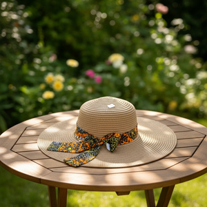 <b>Straw</b> Sun <b>Hat</b> With Printed Bandana Bow Wide Brim Beach <b>Hat</b> For <b>Women</b> Adult 56-58CM - Product Image 4