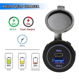 Installer un port USB dans la voiture, charge rapide USB C PD 12V QC 3.0 et type C PD DC 12V-24V, prise de courant double USB, câble 22awg - Product Image 3