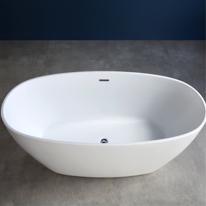 Baignoire autoportante ovale monobloc en acrylique sans joint – Baignoire moderne blanche à dévers central, installation facile pour un confort de luxe - Product Image 2
