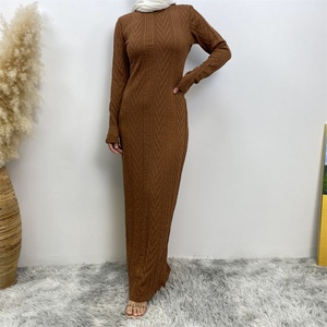 6435-1# New Winter <b>Dress</b> Sweater Material Slim Sleeves Fashionable Warm Muslim Women Classy Long <b>Dress</b> - Product Image 5
