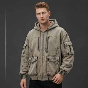 Hoodie streetwear oversize de luxe pour l'hiver avec poches à rabat et fermetures éclair, en molleton doux 400+ GSM en coton et polyester épais - Product Image 1