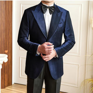 الرجال ضئيلة تناسب متعرجة سهرة سترة العريس مع اثنين من الأزرار اللباس الرسمي مأدبة الزفاف معطف بدلة لامعة - Product Image 6