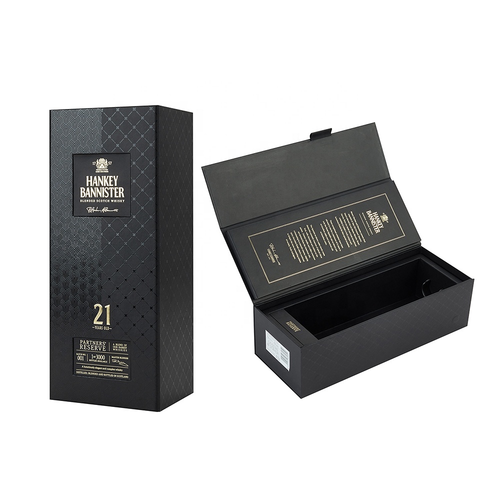 Изготовленные на заказ роскошные матовые черные жесткие картонные коробки для ликера, упаковочные коробки для шампанского виски, бутылки для красного вина, стеклянная бумажная подарочная коробка