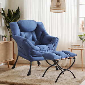 带折叠脚凳的懒人椅，天鹅绒软垫，金属结构，带垫子，沙发扶手椅，带脚凳 - Product Image 1