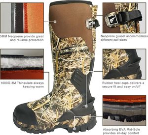 Bottes de chasse isolées et imperméables pour hommes, 1000G Thinsulate, <span class=keywords><strong>néoprène</strong></span> 5 mm, caoutchouc camouflage, tige de 17 pouces, antidérapantes - Product Image 5