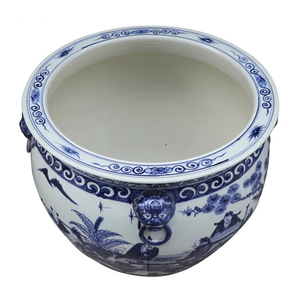 Grande <span class=keywords><strong>jardinière</strong></span> en céramique chinoise antique peinte à la main motif <span class=keywords><strong>de</strong></span> poisson bleu et blanc Pots <span class=keywords><strong>de</strong></span> fleurs et jardinières d'intérieur et d'extérieur - Product Image 3