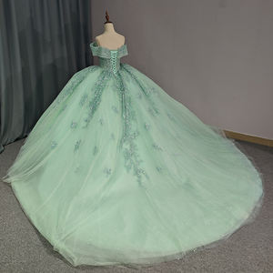 5908 Luxury <b>Green</b> <b>Glitter</b> Lace Ball Gown Sweetheart Quinceanera Floor-Length Breathable Chapel Train Natural Waistline Crystal - Product Image 3