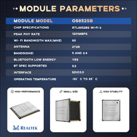 Module sans fil RTL8852BS Wifi6 IEEE802.11a/b/g/n/ac/ax 2.4G/5G 80MHz 2T2R UART/PCM OS Linux/Android Point d'accès double bande