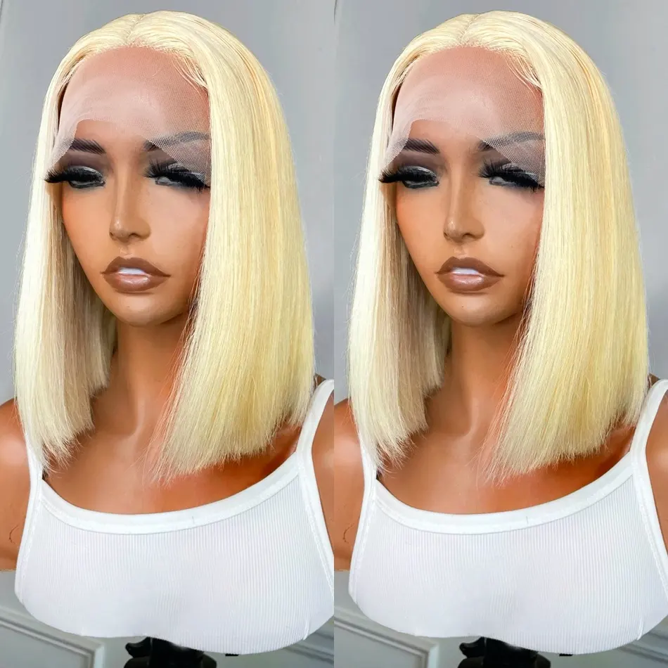 Wholesale Cheap Blonde 613 Straight Bob Wig Transparent Swiss Lace Front 13x4 Human Hair Wigs For Black Women