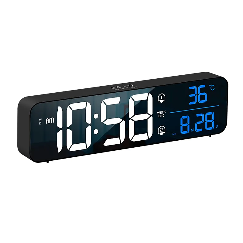 간단한 LED 거울 시간 날짜 온도 표시 시계 디지털 침대 옆 알람 시계