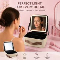 Trousse de Maquillage de Voyage Écologique à Fermeture Éclair avec Miroir LED Amovible et Boîte de Rangement