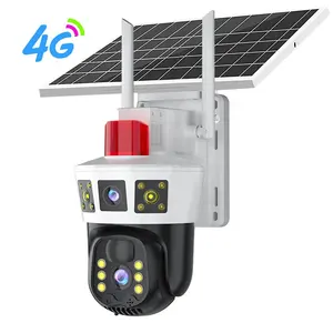 듀얼 렌즈 3 스크린 야외 V360pro 4k 4g 네트워크 cctv 와이파이 무선 IP 보안 4g Sim 카드 태양 전지 패널 Ptz 카메라