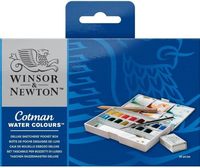 Bview Art Winsor & Newton Cotman – Kit complet de peinture aquarelle format poche avec papier, 16 demi-pans, pinceau, gomme et palette de mélange