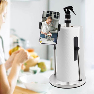 <b>Kitchen</b> 3 in 1 Paper Towel Holder with Spray Bottle & Phone Holder Countertop Stainless Steel Tissue Holder Paper Dispenser - Product Image 1