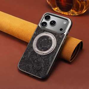 Étui de téléphone vintage de luxe en cuir véritable <span class=keywords><strong>pour</strong></span> <span class=keywords><strong>iPhone</strong></span> 17 Pro Max avec support magnétique électroplaqué, antichoc, sac OPP de protection - Product Image 2