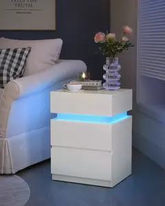 Wholesale Sofa side Table with 3 Drawers Smart Lighted Bedside Table LED Nightstands for Living Room