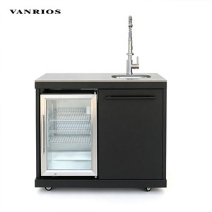 Cuisine mobile d'extérieur avec <span class=keywords><strong>plancha</strong></span> en acier, équipement de bar barbecue, îlot de cuisson portable au gaz avec évier et réfrigérateur pour jardin - Product Image 2