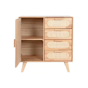 Buffet <b>Sideboard</b> Rubberwood <b>Rattan</b> 73.5x35x78cm Natural - Product Image 1