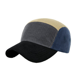 Gorra de béisbol de pana con bloques de color, unisex, de cinco paneles, estilo pico de pato, para exteriores, informal, protección solar, plegable, de tela de algodón - Product Image 1