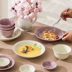 Professional Manufacturer Purple French Style <b>Dinner</b> <b>Set</b> <b>White</b> Ceramic Tableware Microwave Safe Dishwasher Safe - Product Image 2