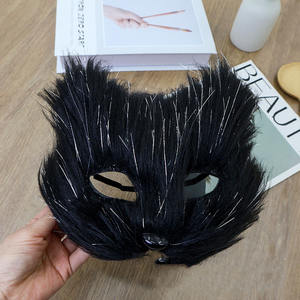 Masque en peluche en fourrure de renard avec logo personnalisé en gros, masque de chat demi-visage, masque d'animal en plastique pour fête, jeu de rôle, déguisement - Product Image 5