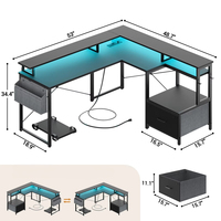 Bureau d'angle moderne et portable en forme de L avec tiroir de rangement, support d'écran complet et design peu encombrant pour ordinateurs de jeu
