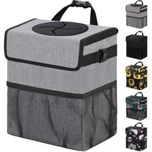 ถังขยะแขวนพนักพิงศีรษะในรถยนต์แบบพับได้ ป้องกันการรั่วซึม พร้อมฝาปิดหนัง สำหรับจัดเก็บ - Product Image 1