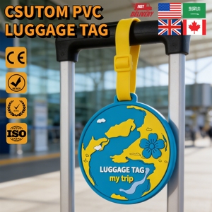 Étiquette de bagage personnalisée en PVC et silicone écologique, étiquettes en caoutchouc rondes 2D 3D, étiquette de voyage personnalisable, étiquette d'identification pour souvenir - Product Image 1