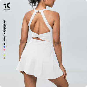 Nuevo estilo, sensación desnuda, cuello Halter, hermosa espalda, antiexposición, correr al aire libre, Fitness, deportes, simulacro <span class=keywords><strong>de</strong></span> vestido <span class=keywords><strong>de</strong></span> tenis <span class=keywords><strong>de</strong></span> dos piezas - Product Image 1