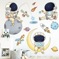 Pegatinas de pared extraíbles para habitación de bebé, pegatinas de Pvc personalizadas de fábrica con dibujos de astronauta espacial para dormitorio