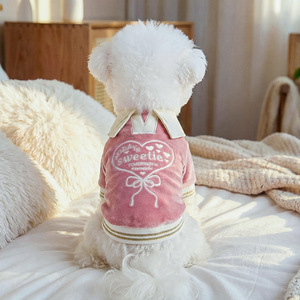 Camiseta Polo de Terciopelo con Estampado de Corazón para Perros Pequeños y Cachorros de PETCIRCLE, Cómoda para Primavera y Otoño - Product Image 2