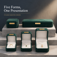 Coffret à bijoux octogonal en velours vert foncé, boîte de présentation multi-tailles avec logo métallique personnalisé pour bague, collier, bracelet, pendentif