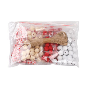 Wood <b>Beads</b> Round Red White Checkered <b>Set</b> For Necklace Making 20mm Craft Decoration - Product Image 5