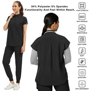 キトマズ女性用スクラブセット-モダンマンダリンカラー特大スクラブトップ & ミッドライズジョガーパンツ、9ポケット、しわ防止 - Product Image 6