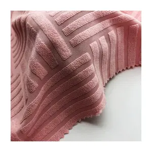 2024 new pattern vertical and horizontal bar knitted 285gsm 79%polyester 20%cotton 1%spx pink towel terry fabric for clothing