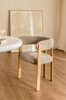 Chaise de salle à manger moderne de luxe en tissu chenille, fauteuil rembourré à dossier incurvé avec pieds en métal imitation bois pour salle à manger et restaurant