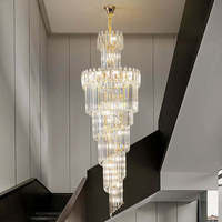 Grande lampe de plafond en cristal de luxe, longue lampe suspendue en spirale pour hall d'hôtel, villa, escalier, lustre moderne à LED