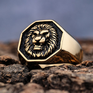 Anillos de Acero Inoxidable Chapados en Plata/Oro de Estilo Vintage con Diseño de León de 18 mm de Tamaño Grande de OAHLAN, Joyería de Moda para Hombre, Regalo - Product Image 4