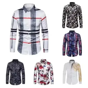 New 3D printing casual slim fit stock available youth long-sleeved shirt animal print men's shirt