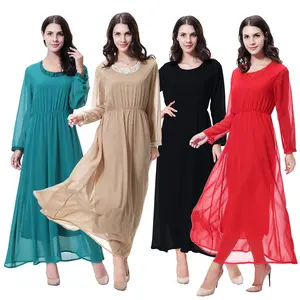 Wholesale Custom Elegant Hijab Dresses Belt With Bow Chiffon Plain New Model Abaya In Dubai