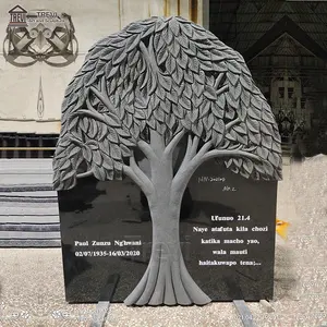 Grabado personalizado de granito negro, tallado de árbol en forma de tumba, lápida