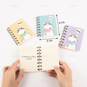 Mini cahier de notes chat mignon taille A6 livre de mémo en cuir relié par fil 80 feuilles-160 Pages haut en spirale pour fournitures scolaires utilisation de bureau - Product Image 2