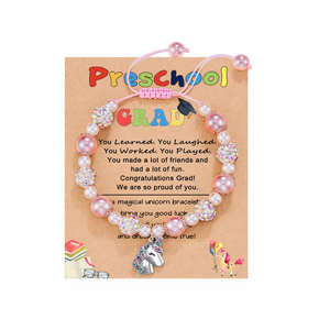 Pulsera Infantil con Dijes, Diseño de Unicornio, Perlas Rosadas Shambhala, Aleación Trenzada, para Jardín de Niños - Product Image 1