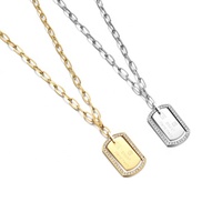 Yiwu Aceon Velle acier inoxydable pierre pavé bord Rectangle femmes Mini taille estampillé étiquette grosse chaîne balancent pendentif collier