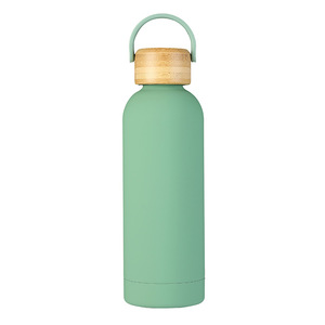 Tapa de bambú personalizada, 500ml, doble pared, termo de acero inoxidable 304, botella de agua aislada al vacío para acampar - Product Image 3