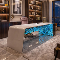 Meubles de bureau haut de gamme, table de bureau au design translucide bleu apatite pour villa, hôtel, maison