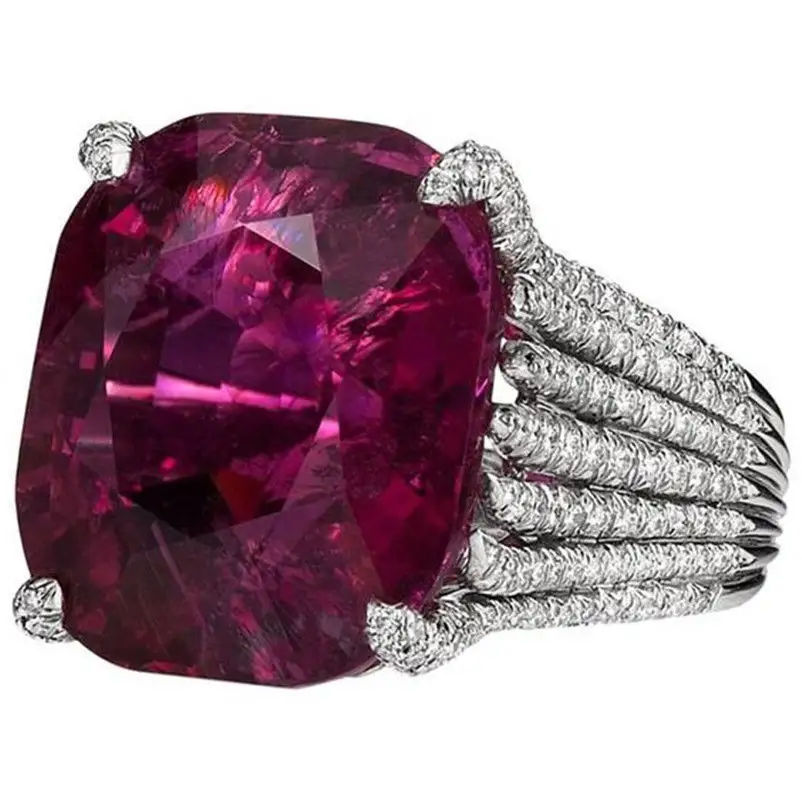 Bague de luxe en diamant, anneau de mariage en pierre précieuse rubis, bijoux tendance, alliage plaqué argent, Zircon rouge 5g