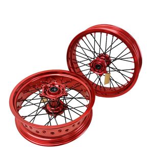 Roues <span class=keywords><strong>Supermotard</strong></span> de <span class=keywords><strong>17</strong></span> <span class=keywords><strong>pouces</strong></span> avec jantes et moyeux en alliage d'aluminium rouge, compatibles avec les motos CR125/CR250R/CRF250R/CRF450R - Product Image 3